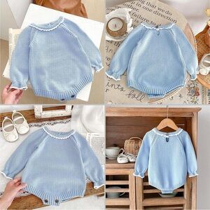 Boutique Blue Knit Baby Romper